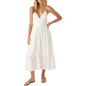 image:imageONeill Womens Woven Midi Dress  VNeck ButtonFront Design with Adjustable Straps and Tiered SkirtWinter White