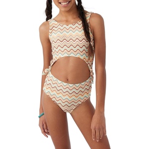 image:imageONEILL Girls One Piece Bathing Suit  Medium to Full Coverage One Piece Swimsuits for GirlsStraw  Lagoon Stripe Cut Out