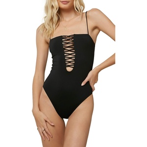 image:imageONEILL Womens Oneill Womens Solid VNeck Plunge One Piece SwimsuitBlack Salt Water Solids Fa19