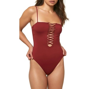 image:imageONEILL Womens Solid VNeck Plunge One Piece Swimsuit RubySalt Water Solids XL