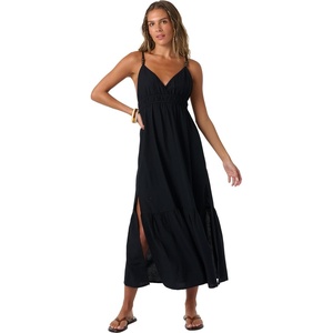 image:imageONEILL Womens Julez Solid Midi Dress  Adjustable Straps Side SlitsBlack