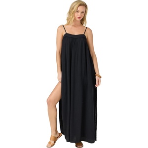 image:imageONEILL Womens Saltwater Solids Sai Maxi CoverUp Dress  Adjustable Straps Side SlitsBlack