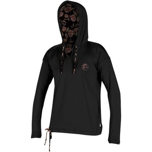 image:imageONEILL Womens Print LS Hooded RashguardBlkFlo